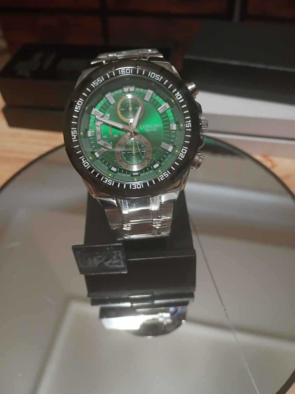 Longbo Green Dial Stainless Steel Chronograph Watch